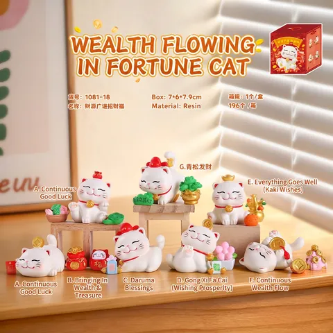 Maneki Neko Gelukskat Figuur Hars Ornament Caishen God Van De Rijkdom Schattig Cartoon Ontwerp Zegen Desktop Decoratie