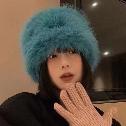 Winter Faux Fur Bucket Hat Fluffy Plush Basin Cap Fashion Solid Color Warm Outdoor Thickened Windproof For Women