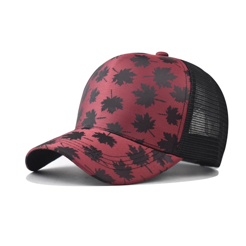 Maple Leaf Print Trucker Hat Breathable Mesh Baseball Cap Adjustable Outdoor Sun Hat For Men Women