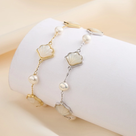 Bracelet en Argent Sterling 925 Baroque Français Perle d'Eau Douce pour Femme Bijoux de Luxe Pendentif Papillon Cœur Coquillage Strass