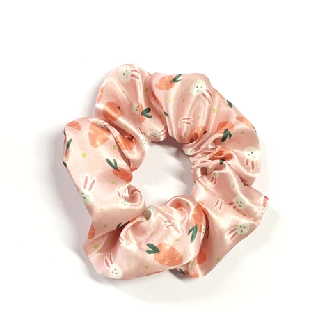 Scrunchies Di Pasqua Elastici In Tessuto Satinato Stampa Coniglio Carota Uovo Accessori Capelli Festa Per Donne