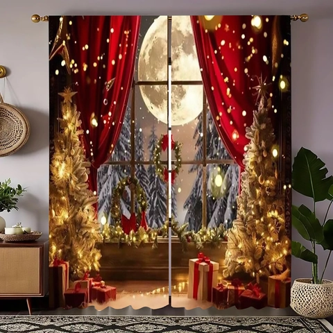 Tende Oscuranti Natalizie Poliestere Stampa Digitale 3D Babbo Natale Renna Neve Foresta Decorazione Per Finestre Decorazione Festiva