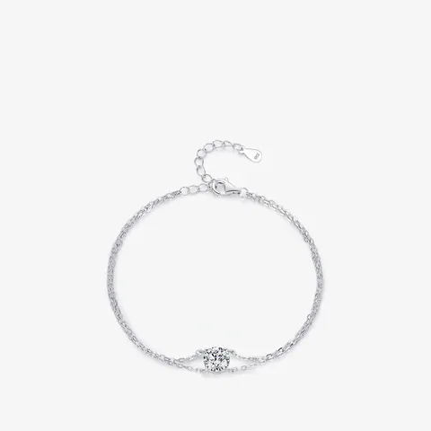 Double Layer Moissanite Bracelet 925 Sterling Silver Round Brilliant Cut Sparkling Elegant Jewelry For Women