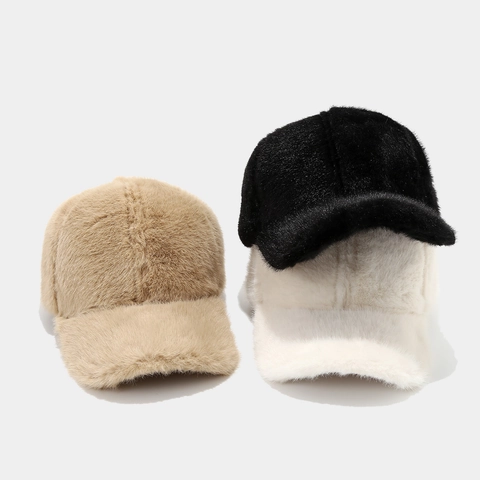 Gorra De Béisbol De Piel Sintética Color Sólido Felpa Suave Cálida Invierno Resistente Al Viento Ajustable