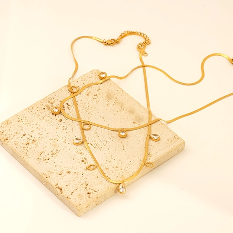 Slangenketting Halsketting 18K Verguld 304 Roestvrij Staal Met Zirkonia Hanger Voor Dames Elegante Sieraden