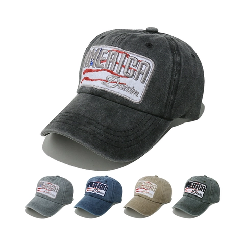 Cappello Da Baseball In Cotone Lavato Ricamato America Cappello Denim Vintage Distressed Protezione Solare Esterno Unisex