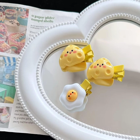 Cute Cartoon Hair Clips Resin Cheese Poached Egg Shape Duckbill Barrette Sweet Style Headwear For Girls Women Accessory