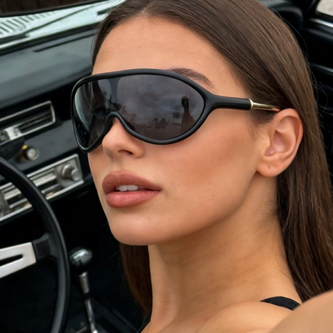 Lunettes De Soleil De Sport De Plein Air Grandes Lentilles Protection UV Coupe Vent Monture PC Métal Pour Hommes Femmes