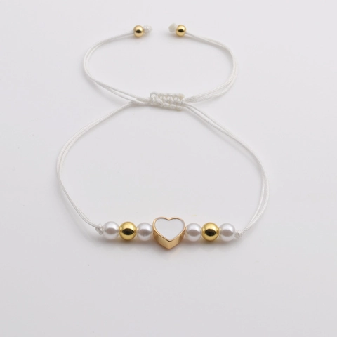 Pulsera Con Dije De Corazón Cordón Tejido A Mano Con Cuentas De Cobre Perlas Artificiales De Imitación Ajustable Para Mujer
