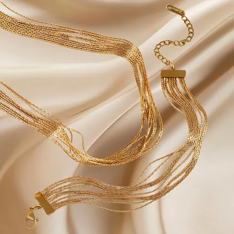 Collana E Bracciale A Catena Serpente Multistrato In Acciaio Inossidabile Placcato Oro Gioielli