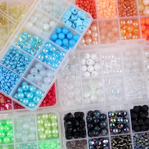 Mixed Beads Acrylic Glass Heart Star Shapes Macaron Colors DIY Jewelry Making Phone Chain Craft Accessory