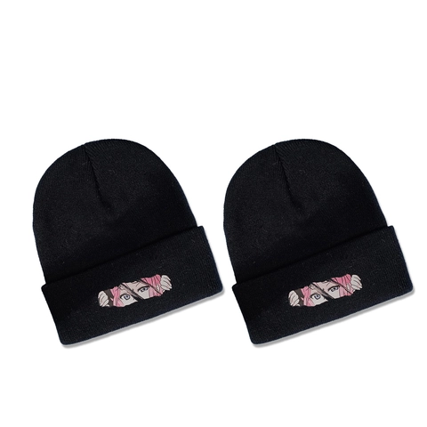 Knitted Beanie Hat Acrylic Warm Winter Ribbed Cuffed Cap With Anime Eyes Embroidery Streetwear For Men And Women