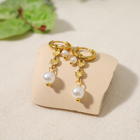 Boucles D'Oreilles Pendantes Künstliche Perle Acier Inoxydable Plaqué Or 18K Style Vintage Français Pour Femmes