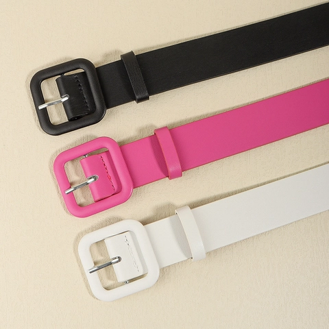 Women Fashion PU Leather Waistband Alloy Square Wrapped Buckle Decorative Belt For Dress Solid Color Commute Casual Accessory