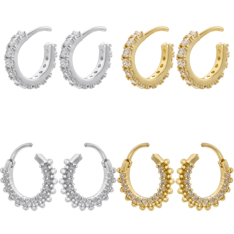 Orecchini A Cerchio In Rame Zircone Vintage Hip Hop Geometrico Perlato Huggies Per Donne