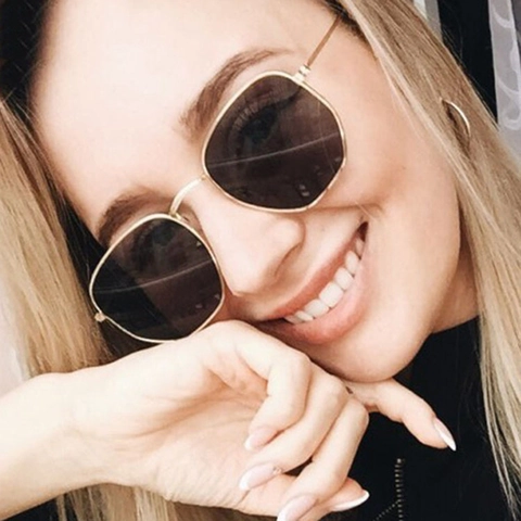 Vintage Polygon Sunglasses Metal Frame UV400 Protection Small Square Hexagon Trendy Eyewear For Women Men