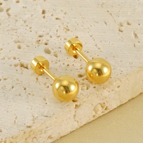 Ball Stud Earrings 18K Gold Plated Stainless Steel Hypoallergenic Mirror Polish Minimalist Secure Screw Back For Women