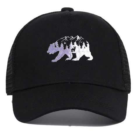 Gorra Trucker Bordado Oso Montaña Algodón Malla Transpirable Snapback Aventura Al Aire Libre Béisbol Unisex Deporte