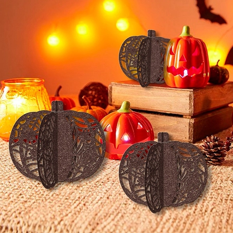 Halloween Pumpkin Tabletop Ornaments Glitter Cardstock Hollow 3D Design Thanksgiving Autumn Harvest Decoration