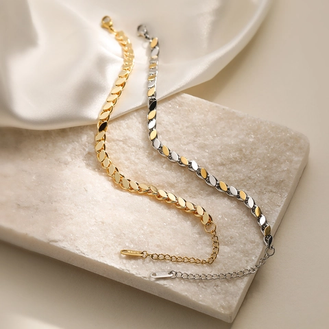 Bracciale a Maglie a Foglia in Acciaio Inossidabile Placcato Oro 18K per Donna Catena Irregolare Geometrica Vintage Regolabile