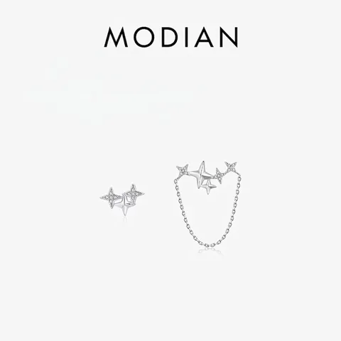 Asymmetric Star Earrings 925 Sterling Silver Cubic Zirconia Long Chain Tassel Minimalist Elegant Jewelry Women