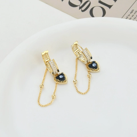 Luxus Kupfer Herz Tropfen Ohrringe Mit Blauem Zirkonia Quaste Vergoldet Mode Schmuck Für Damen Leichtes Party Geschenk