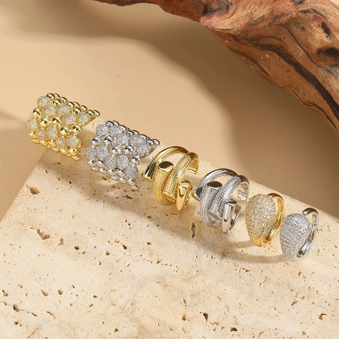 Exaggerated Water Drop Open Ring Copper Zircon Minimalist Geometric Multi-Layer Adjustable Commute Jewelry For Women