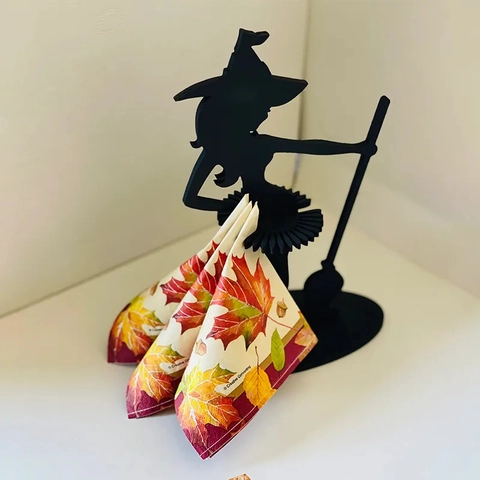Halloween Witch Napkin Holder Wood Silhouette Desktop Ornament Kitchen Dining Table Decoration Black