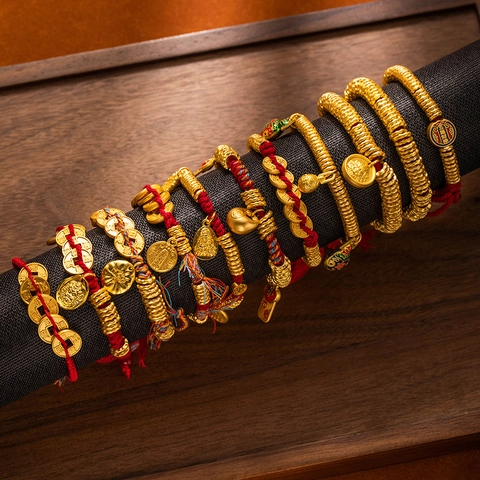 Traditional Chinese Style Red Rope Bracelet With Alloy Gold Color Lucky Coins Charms Adjustable Ethnic Jewelry For Unisex