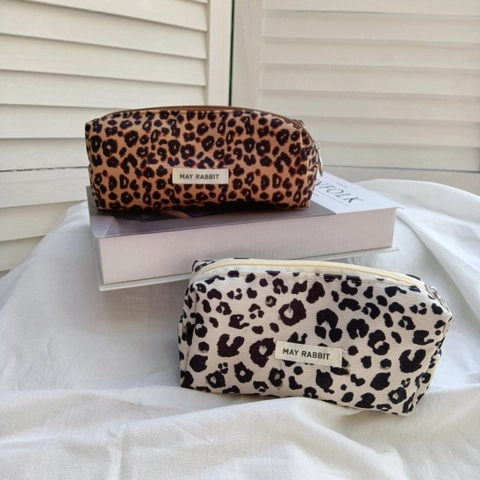 Astuccio In Velluto A Coste Con Stampa Leopardata Borsa Portaoggetti Per Cancelleria Di Grande Capacità Pochette Per Cosmetici Portatile Per Studenti