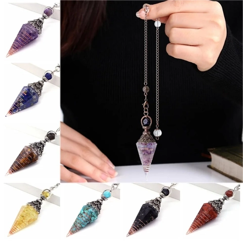 Natural Crystal Hexagonal Cone Pendulum Necklace With Retro Hollow Metal Cap For Dowsing Meditation Healing Jewelry