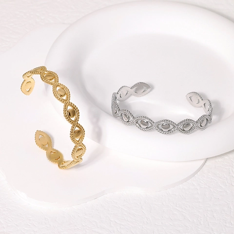 Bracciale Rigido Aperto In Acciaio Inossidabile Malocchio Regolabile Gioielli Alla Moda Per Donna