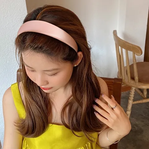 Padded Headband Satin Fabric Thick Sponge Non Slip Solid Color Wide Hair Hoop Retro Elegant For Women Girls