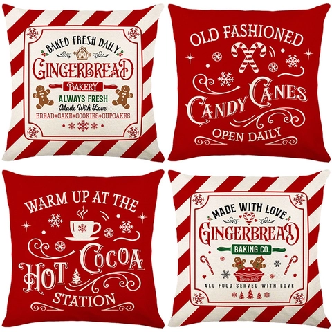 Weihnachts-Kissenbezüge Rot Weiß Lebkuchen Bäckerei Kakao Muster Polyester Festliche Winter Heimdekoration