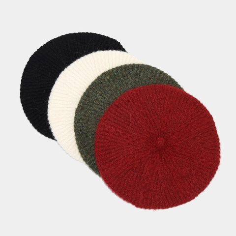 Women Soft Knitted Beret Hat Warm Winter Autumn Solid Color Plush French Vintage Casual Elegant Accessory