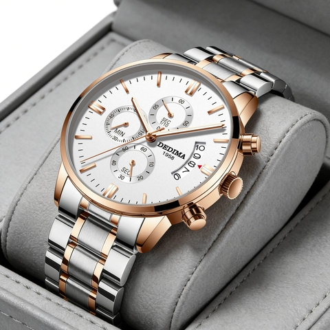 Montre Chronographe Pour Homme Étanche Lumineuse Acier Inoxydable Bracelet Cuir Luxe Business Multifonction Date