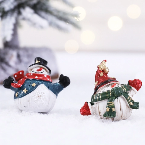 Figurines De Bonhomme De Neige De Noël Mini Résine Miniature Décoration De Bureau Hiver Festif Paysage Ornement Dessin Animé