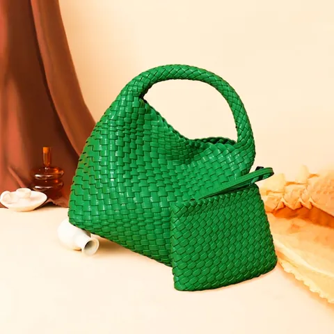 Sac À Main En Cuir PU Tressé Mode Hobo Sac Sous L'aisselle Épaule Avec Pochette Assortie Élégant Femme