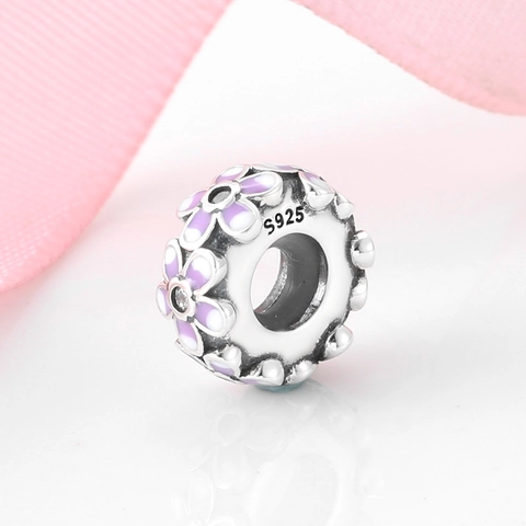 925 Sterling Silver Flower Charm Beads Enamel Cubic Zirconia Spacer Beads For DIY Bracelet Jewelry Making