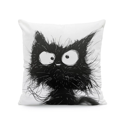 Cartoon Katze Kissenhülle Superweicher Quadratischer Kissenbezug Für Sofa Wohnzimmer Heimdekor Künstlerischer Tuschemalerei Stil