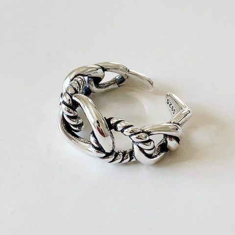 Vintage Geflochtener Seilring Aus 925 Sterling Silber Retro Verflochtene Kette Vielseitiger Verstellbarer Ring