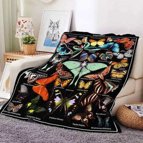 Luna Moth Mushroom Blanket Polyester Flannel 3D Digital Print Soft Warm Throw For Bed Sofa Couch Bohemian Astrology