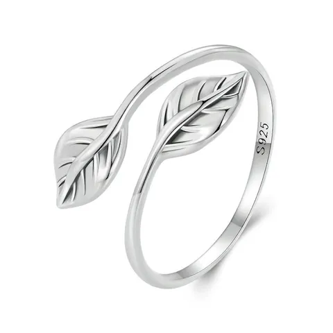 Minimalist 925 Sterling Silver Leaf Open Ring For Women Adjustable Fresh Style Plant Branch Wrap Ring Finger Jewelry Gift