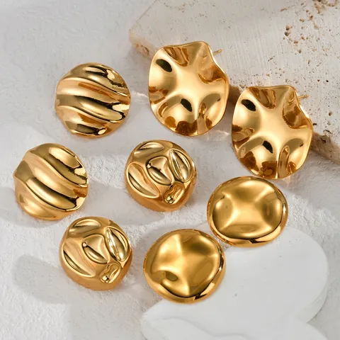 Unregelmäßige Wasserwelle Edelstahl Ohrringe Und Ring Für Damen Vergoldet Punk Stil Geometrischer Modeschmuck Accessoire