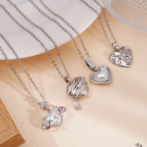 Collana Con Pendente A Cuore Con Rame Placcato Oro 18K Zircone Conchiglia E Perla Artificial Sintetica Per Donna Gioielli Di Moda Eleganti