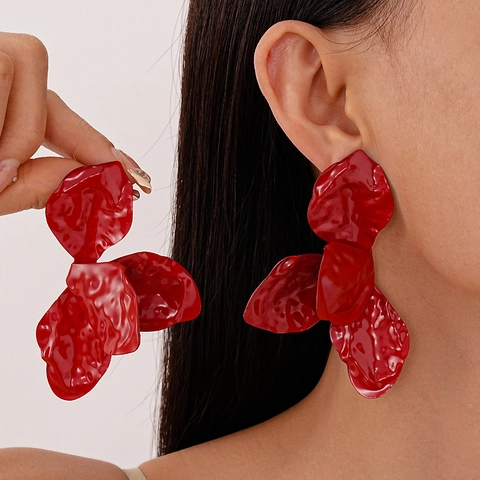 Orecchini A Petalo Di Fiore Grandi Con Perno In Argento Metallo Verniciato Gioielli Di Moda Per Donna