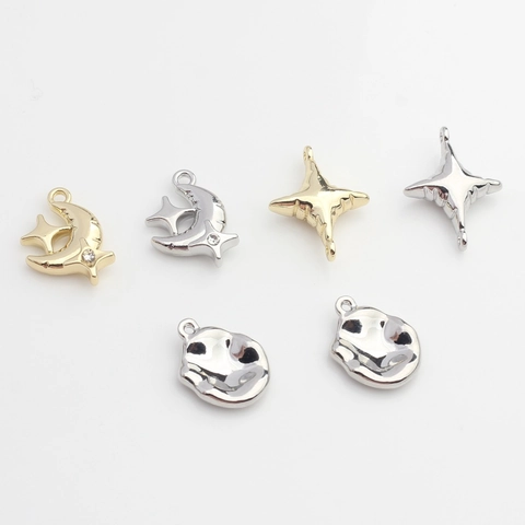 Mini Alloy Pendants Star Moon Oval Cross Charms With Rhinestone For DIY Earring Jewelry Making Accessory
