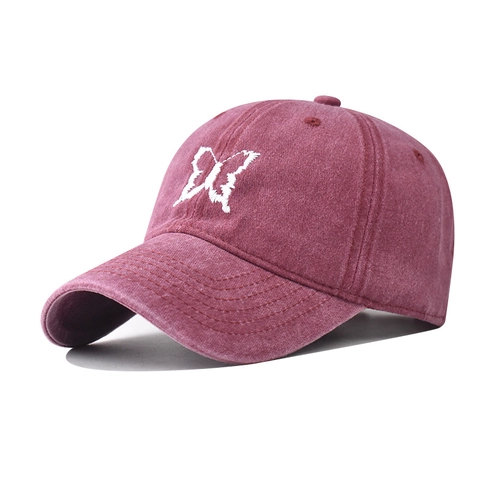 Butterfly Embroidery Baseball Cap Washed Cotton Distressed Vintage Style Adjustable Outdoor Sun Hat For Men Women