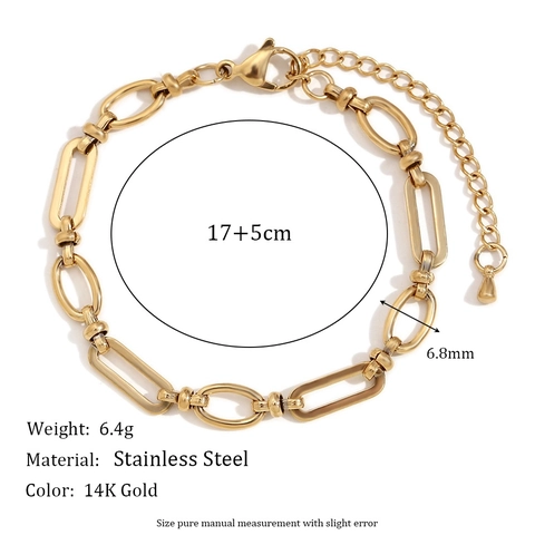 Bracciale A Catena Con Maglie O Geometriche Minimalista In Acciaio Inossidabile Placcato Oro Regolabile Per Donna