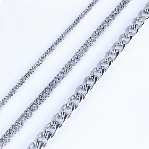 Collar De Cadena Cubana De Acero Inoxidable Color Plata Pulido Brillante Joyería De Moda Unisex